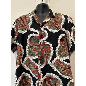 Royal Creations Men's Hawaiian Shirt Black Large Surf Board Flower‎ Aloha Print